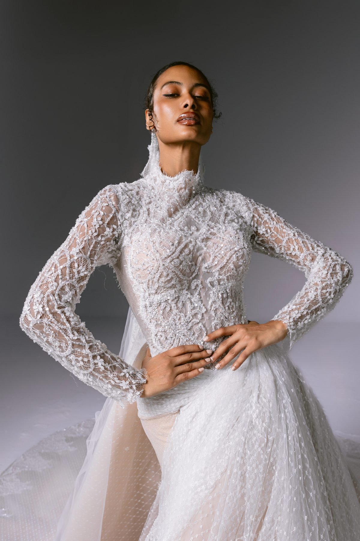 Lace high-neck bodice, portrait
